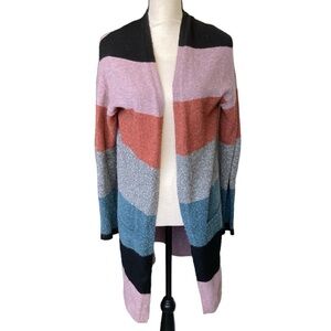 SO Open Front Color Block Striped Cardigan